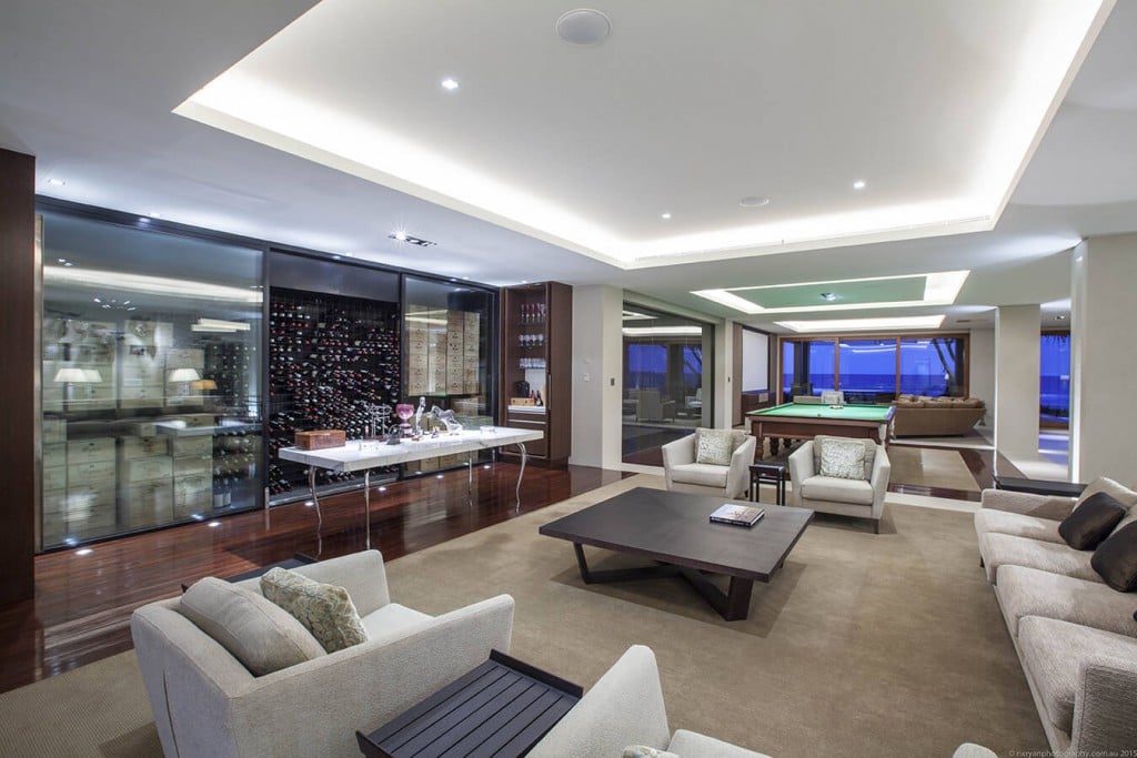 Wine cellar, lounges and pool table in spacious entertaining rooms