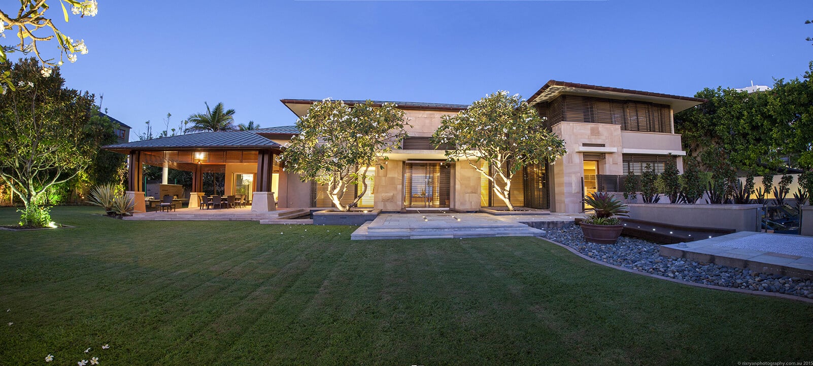 Beautiful landscaping around a multi-million dollar luxury home on the Gold Coast